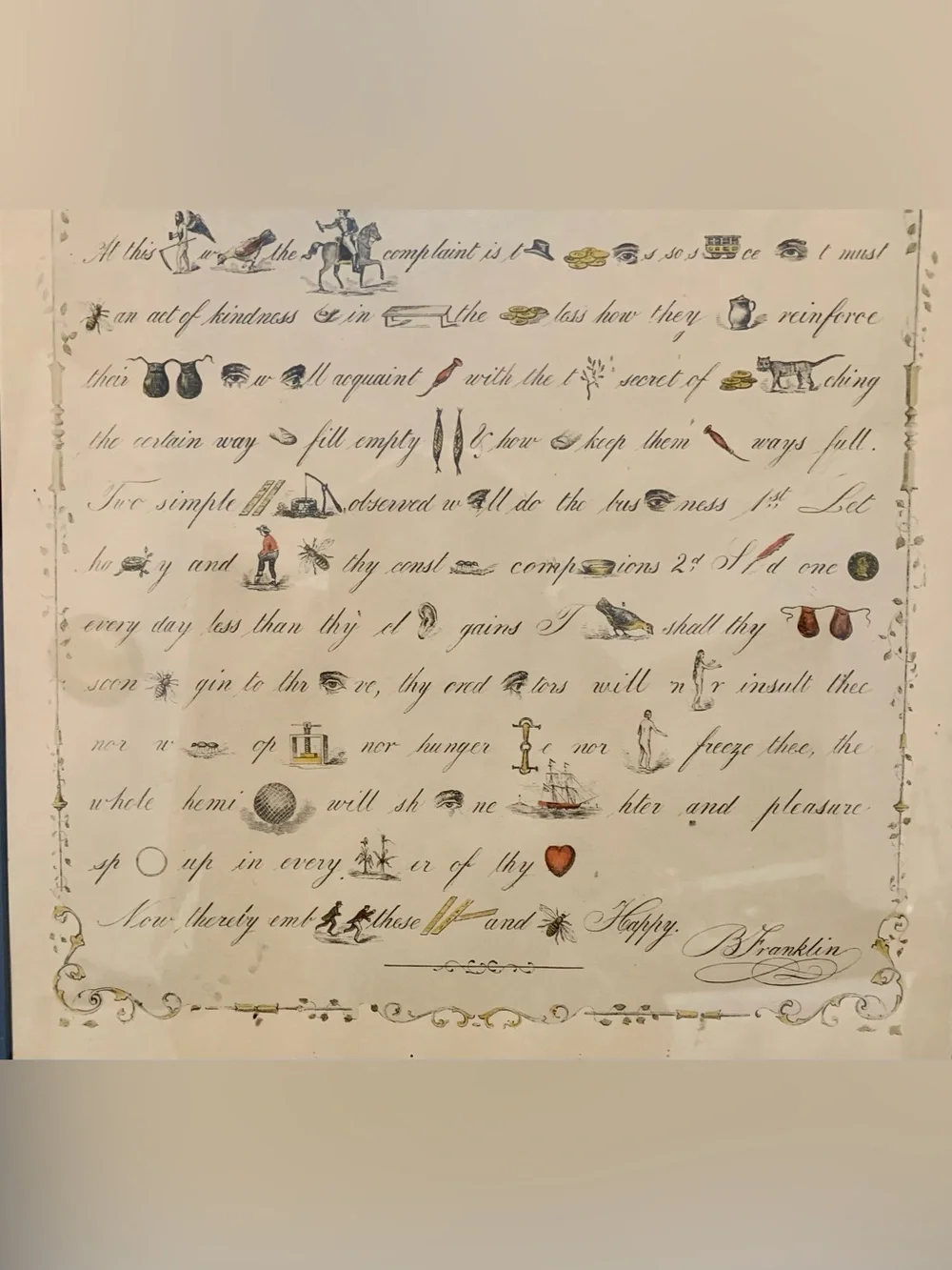Benjamin Franklin “The Art of Making Money Plenty” Framed Rebus Print